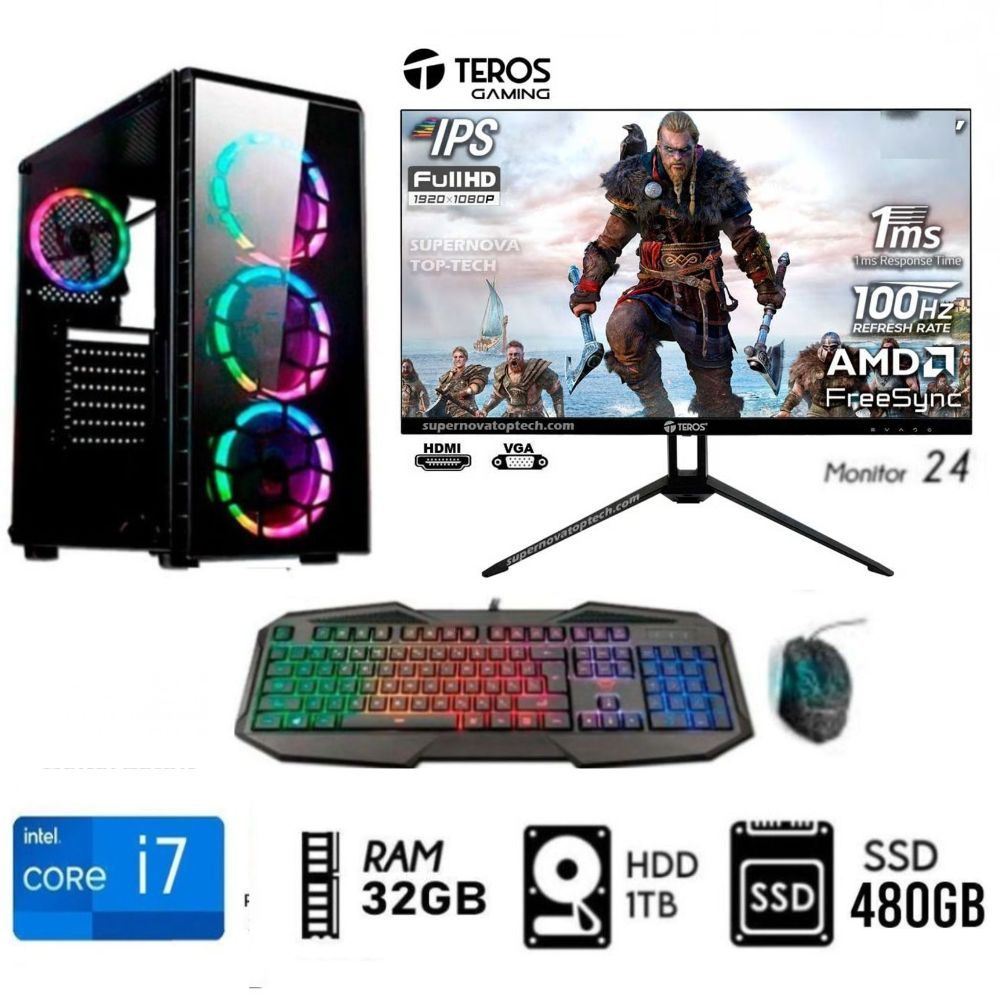 Computadora Pc Intel Core I7  Ram 32GB Disco 1TB +SSD 480GB MONITOR 24 FHD